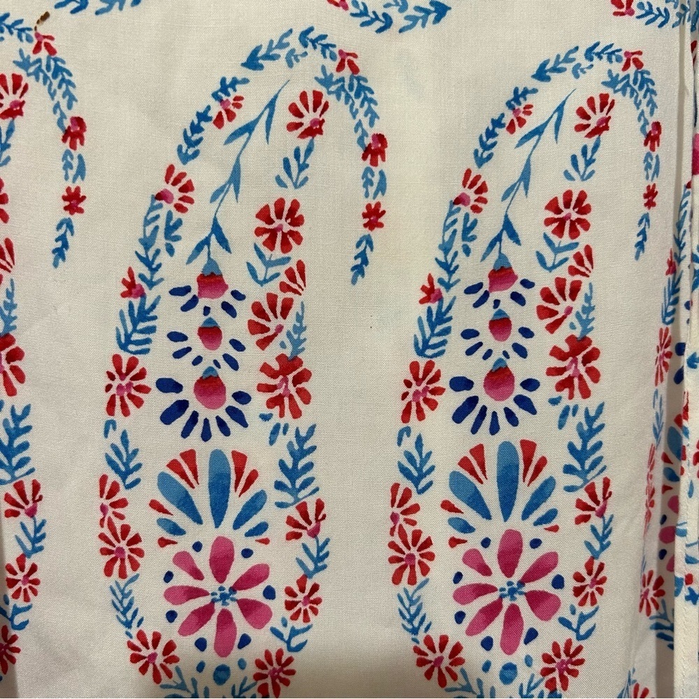 Talbots Blouse Floral Paisley Smocked Resortwear Coastal White Blue Plus Size 3X - Picture 8 of 8
